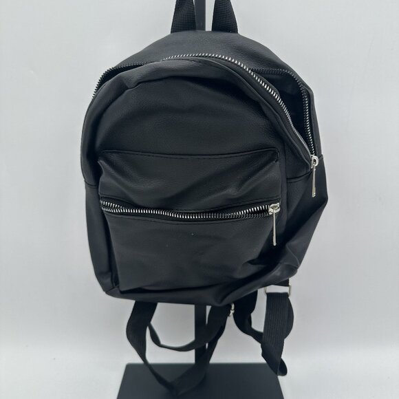 Mini Black Backpack With Zippered Pockets & Adjustable Straps - Picture 1 of 5